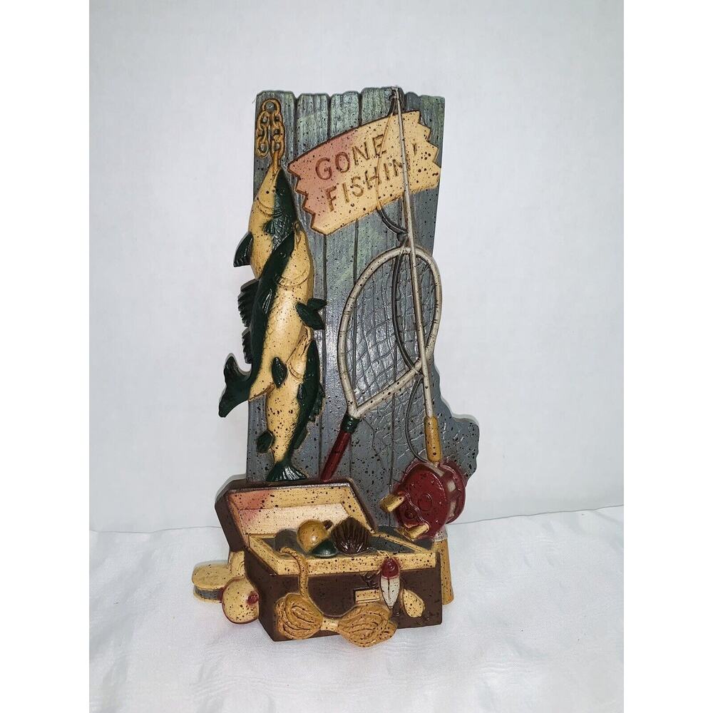 Vintage Gone Fishin' Home Interiors GIA 3-D Wall Plaque 1998 USA 9x5.25 Man Cave